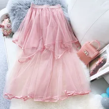 Лето Новое поступление Высокая талия сетка стандартная юбка перспективная Фея Тюль Юбка Faldas Largas Elegantes