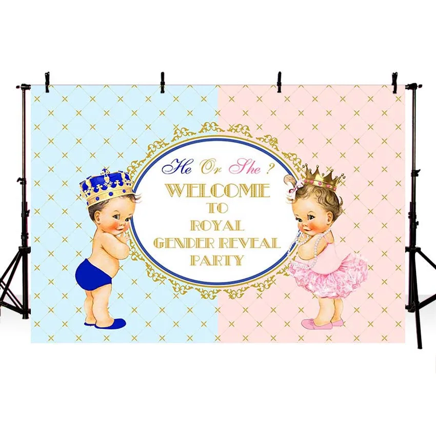 

MEHOFOTO Vinyl Photographic Backdrop Boy Or Girl Gender Reveal Party Decor Prince or Princess Royal Baby Shower Backgrounds