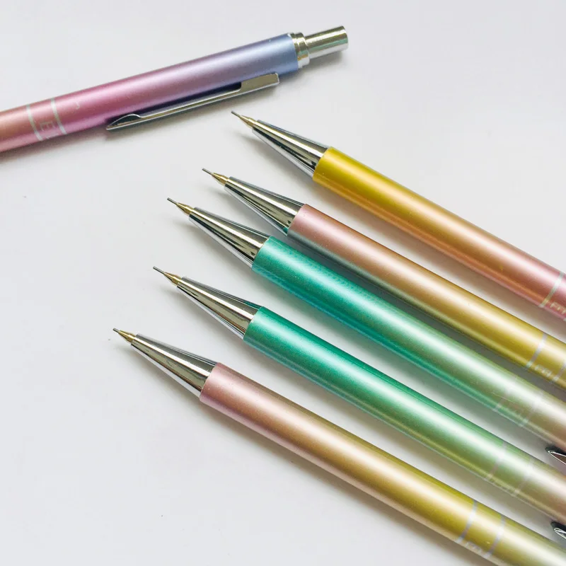 

2X Rainbow Gradient Color Metal Press Automatic Mechanical Pencils School Office Supply 0.5mm