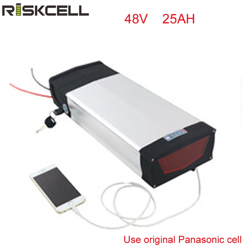 

Rear rack 48v 25ah li-ion battery with 5V USB port for 48v 1000w Electric motorcycles, electric bicycles For Panasonic Cell
