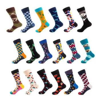

PEONFLY 10pairs/lot Funny Cartoon Socks Men Animals Colorful Geometric Printing Cotton Sokken Colorful Novelty Happy Socks