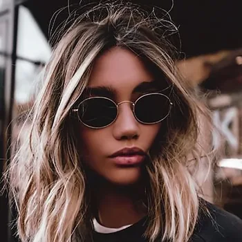 

Trendy 90s Fashion Women Sunglasses 2018 Famous Oval Sun Glasses Luxury Metal Round Frames Black Small Shades Eyewear Oculos