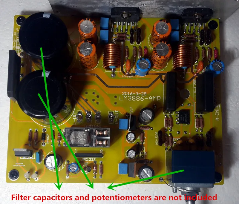 

LM3886 amplifier board NE5532 op amp + ON LM317 Regulator + UPC1237 Speaker Protection preamp board