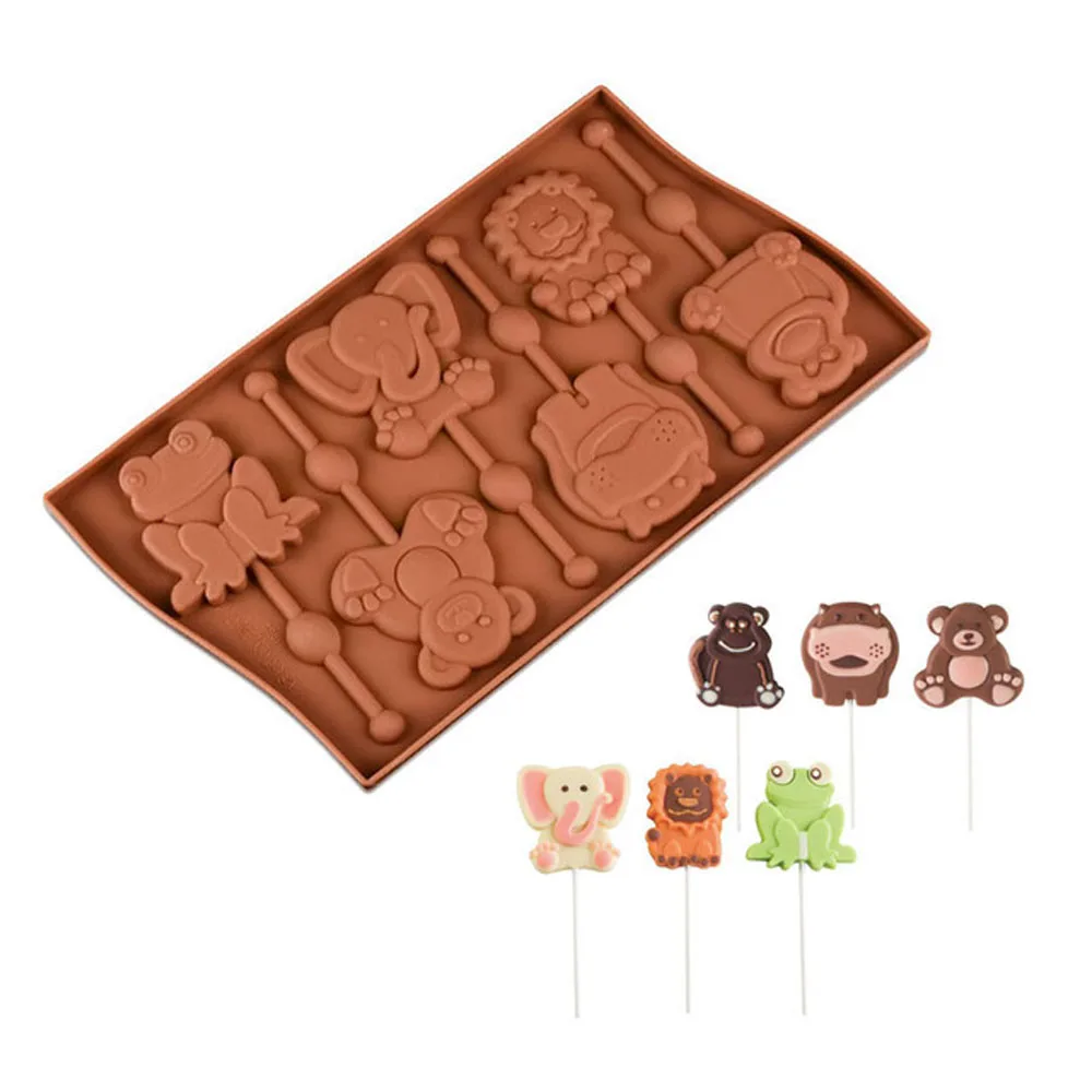 

6 Cavity Animal Shaped Lollipop Mold Frog Monkey Silicone Chocolate Molds Cake Decorating Tools