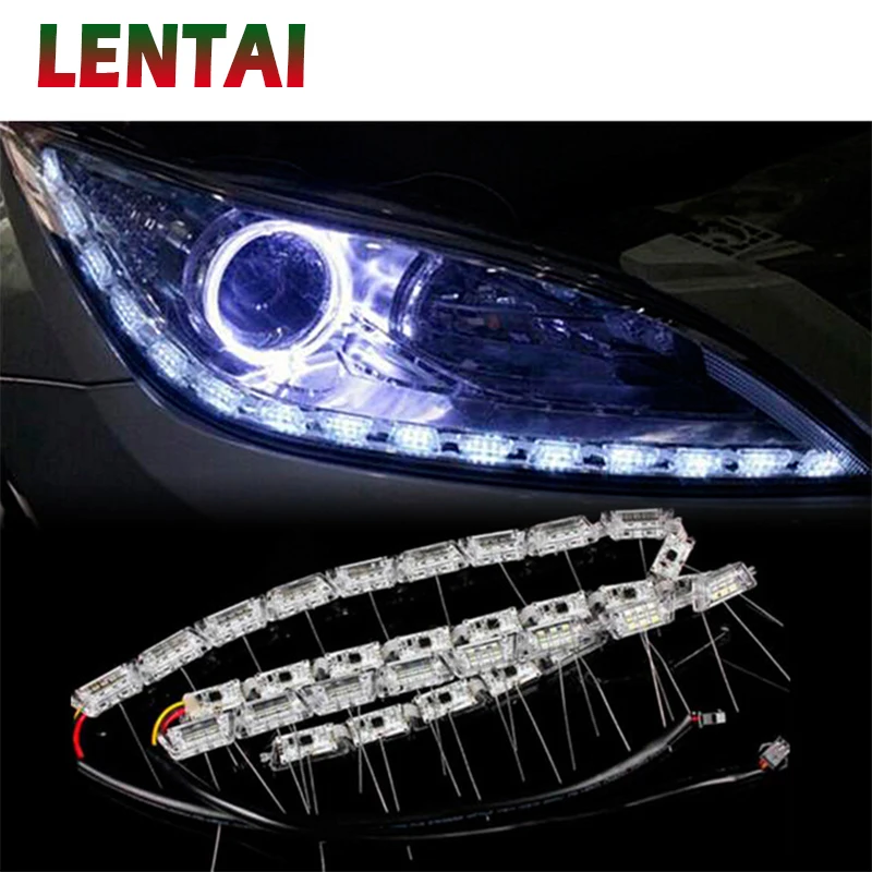 LENTAI 1Set Cool Car LED Strip Lamp DRL lights 12V White+Yellow turn signal For Alfa Romeo Chevrolet Aveo Captiva Ford Focus 3 | Автомобили