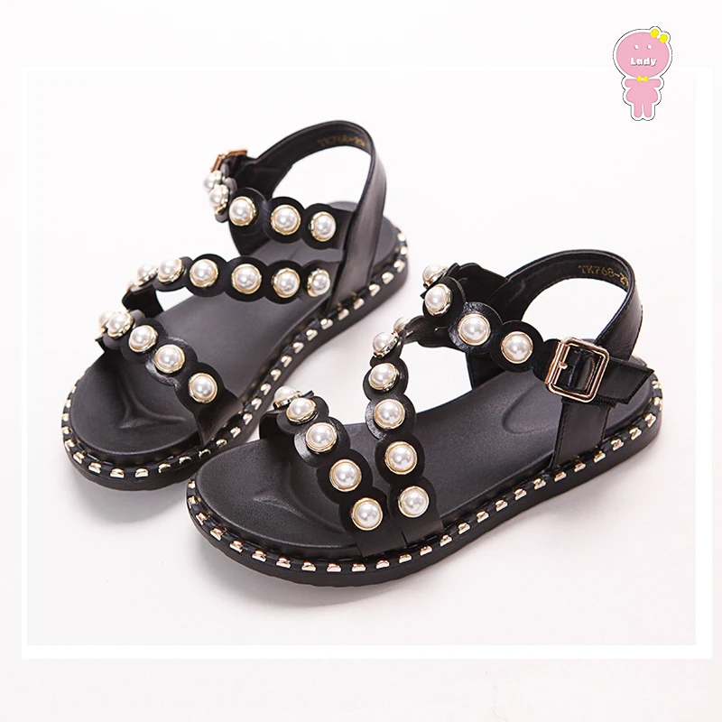 

Summer baby shoes girls sandals kids beach shoes children Brand sandals quality new fashion pearl rivet PU 3 to 13 yrs