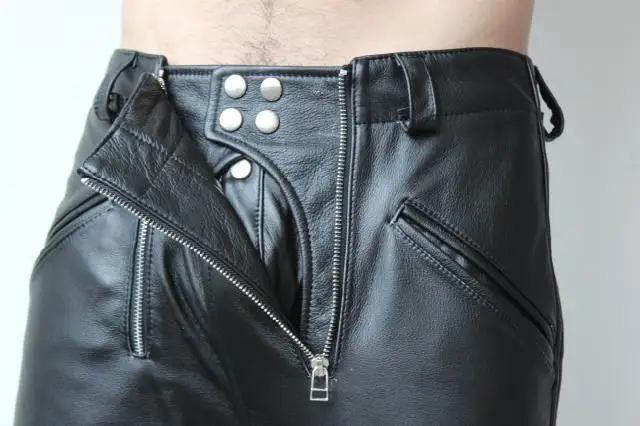 Cowhide Boot Cut Jeans Leather Trousers 