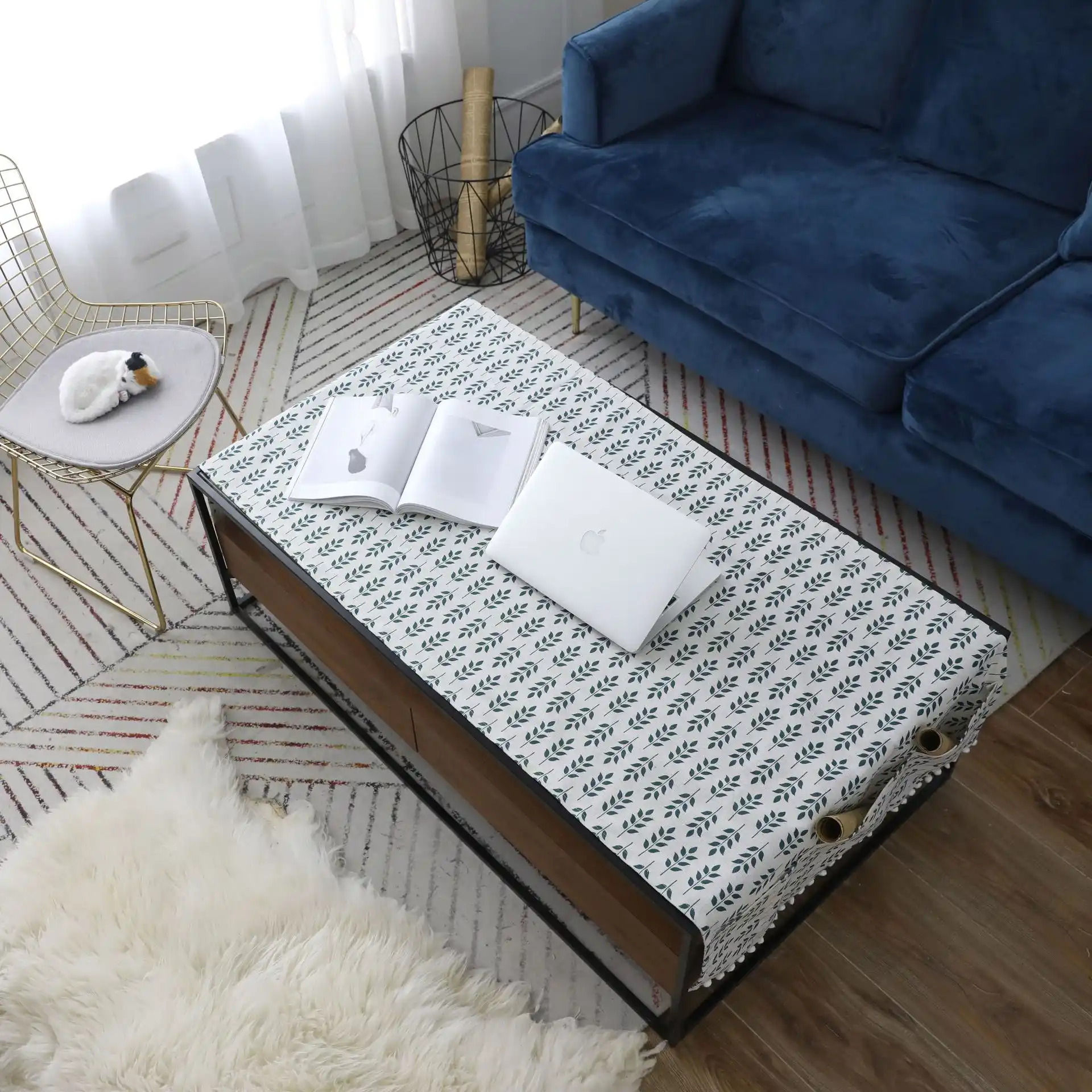 Home Decor Green Wheat Ear Table Cloth With Three Pocket Nappe Tv