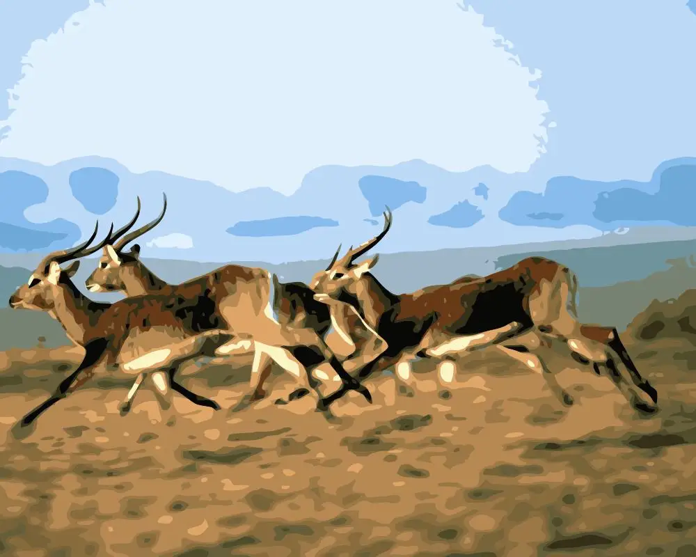 MaHuaf-j380 Deers running animal painting by numbers on canvas DIY oil paintings for living room wall 