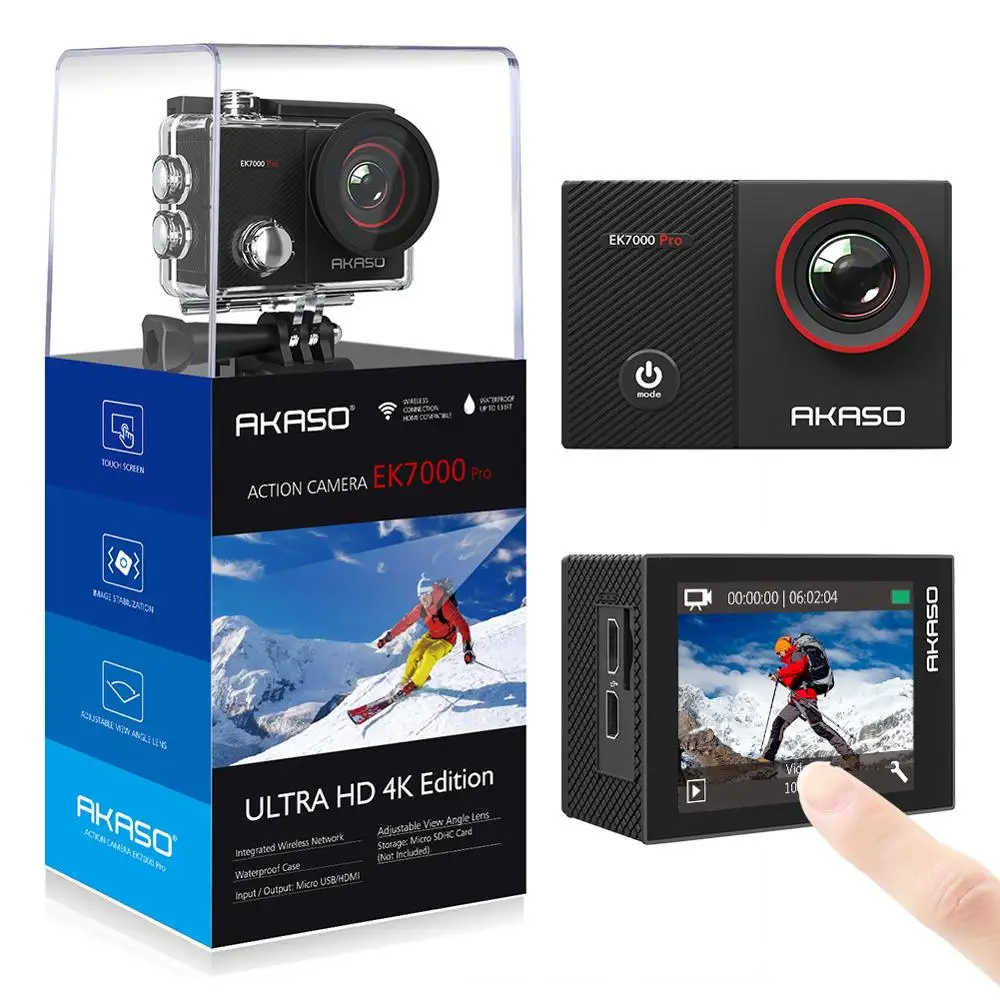 AKASO go EK7000 Pro 4K Экшн камера с сенсорным экраном Спортивная EIS регулируемый угол