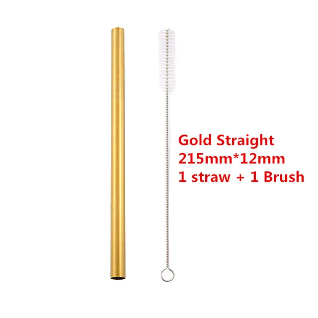 Gold 12mm Многоразовый металлический соломы Нержавеющая сталь крепкий изогнутые прямые соломинка для напитков силиконовый чехол с щетка для очистки бар вечерние аксессуары - Цвет: Gold 12mm