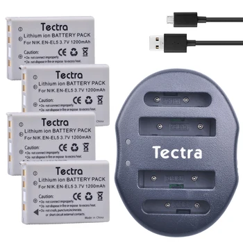 

Tectra 4pcs EN-EL5 ENEL5 Camera Bateria+USB Dual Charger for Nikon Coolpix 3700 4200 5200 5900 7900 P3 P4 P80 P90 P100 P500 P510