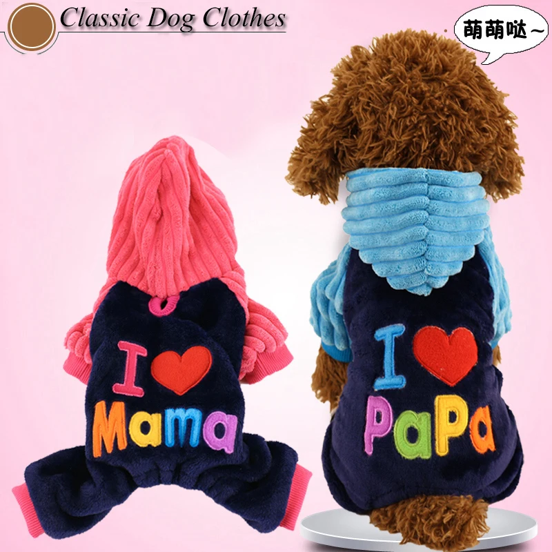 Новейшая одежда для домашних животных, розовый, голубой, Love Papa Mama, XXS, XS, s, m, l, фланелевые комбинезоны для собак, щенков, чихуахуа, йоркширской таксы