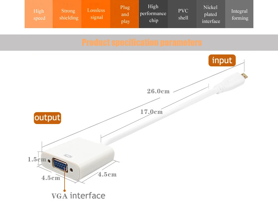 with Audio power supply mini HDMI to VGA video adapter converter cable line (2)