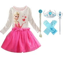 Новинка; платье Эльзы с длинными рукавами; костюм для девочек; платье Снежной Королевы для костюмированной вечеринки; корона принцессы Анны; Одежда для девочек на Хэллоуин; vestidos infantis
