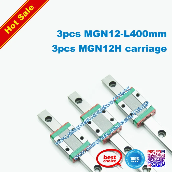 

Kossel Mini MGN12 12mm miniature linear rail slide = 3pcs 12mm L-400mm rail+3pcs MGN12H carriage for X Y Z Axies
