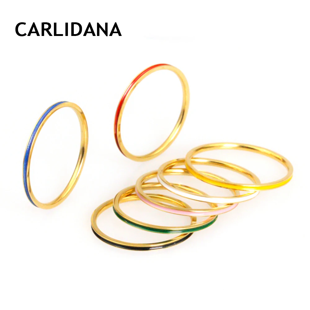 

Simple Rings For Women Stainless Steel Engagement Rings Fashion Jewelry Seven Colors Trendy Finger Ring Enamel Jewelry CARLIDANA