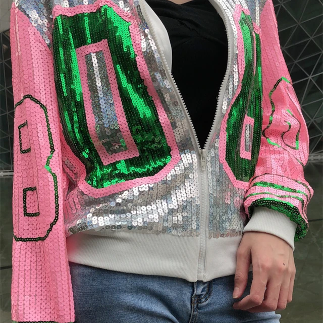 Pink and 2025 green sequin jacket