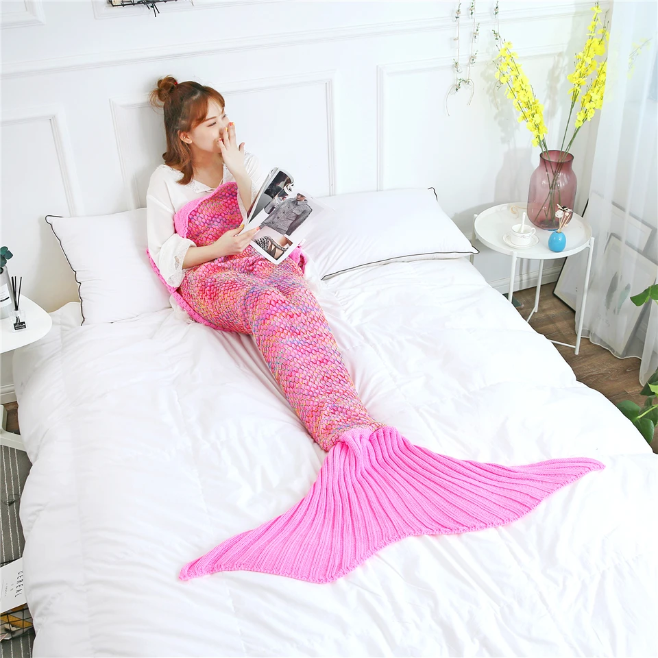 Slowdream озеро голубая рыба весы вязанное одеяло "хвост русалки" мягкая кровать диван спальный мешок для взрослых и детей подарок на день