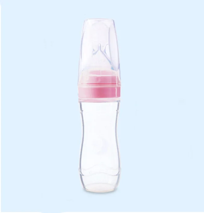 Детский соска для сосков, инструмент для кормления ребенка, бутылка для молока с ложкой, Детские тренировочные силиконовые детские добавки, рисовая бутылка для пасты - Цвет: Pink