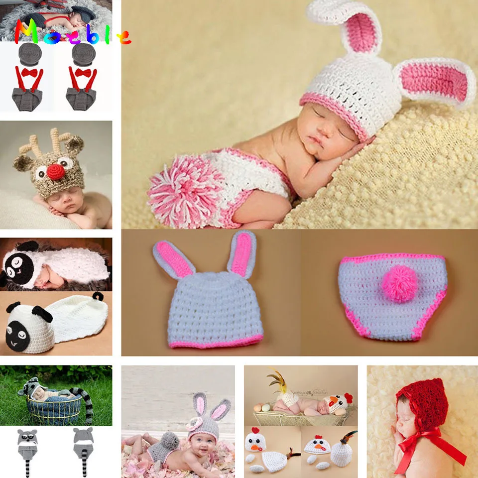 Вязаные шапки и брюки в виде кролика для новорожденных|knit outfit|photographic propscrochet hat |