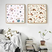 Modern Cute Cartoon Rabbit And Bird Poster Print Picture Family Wall Art Canvas Painting Walkway Children Room Decoration Custom cute women s satchel with rabbit print and canvas design