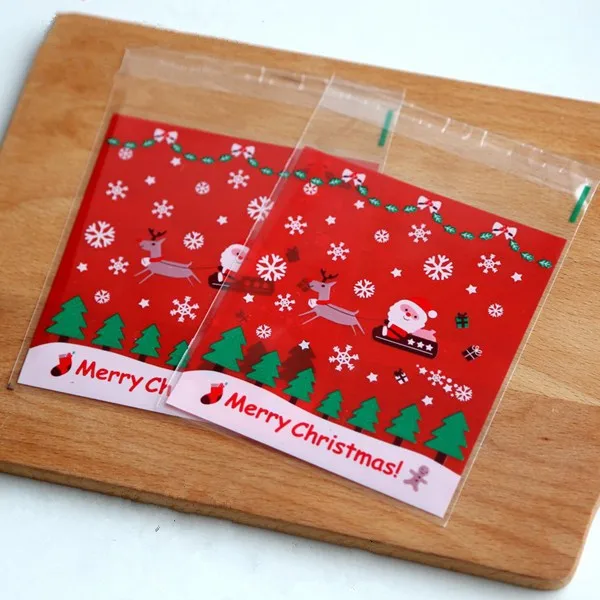 Красные Рождественские сани печенье подарок ручной работы печенье самоклеющиеся сумки