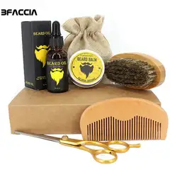 Bfaccia 5 шт Для мужчин бритья щетиной комплект воск для усов борода Scissor деревянный гребень эфирное масло Сумки-холсты щетинки щетки