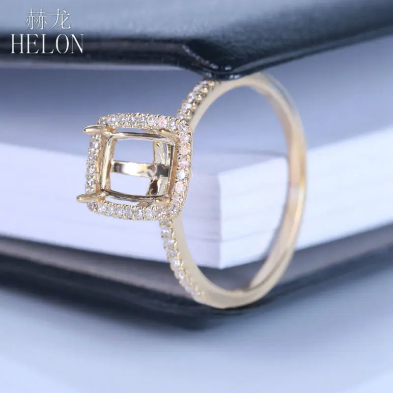 Helon 6x8 мм Подушки 0.2ct природных алмазов полу крепление Великолепная Свадебная вечеринка Jewelry Настоящее 14 К желтого золота Обручение