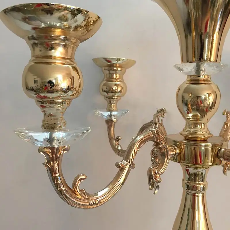PEANDIM Gold 5 Heads Candelabra Flower Vase Holder Votive Candle Holder Wedding Table Centerpieces Flower Rack For Home Decor
