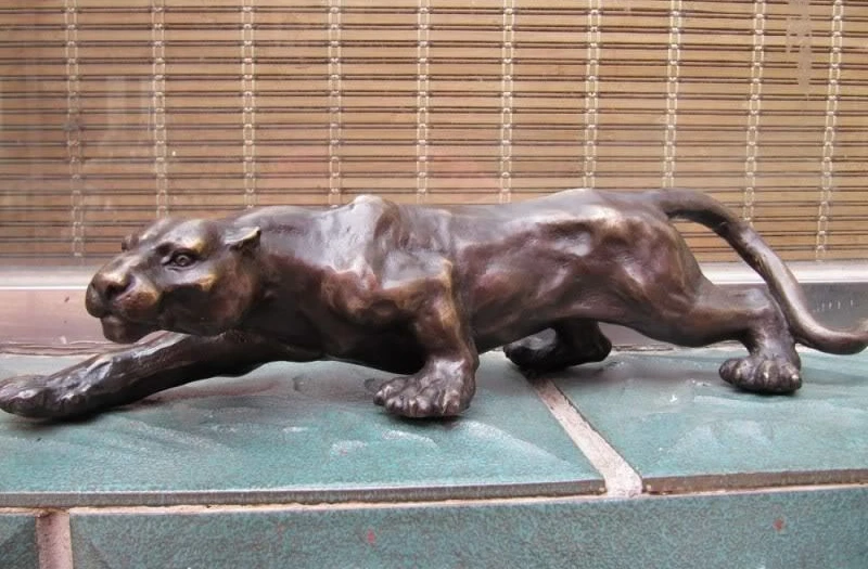 

West Signed Bronze Copper Statue Art leopard catamount Sculpture Statue