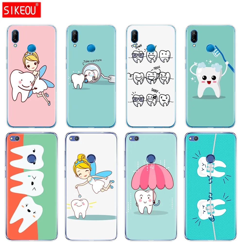

Silicone Cover Phone Case For Huawei P20 P7 P8 P9 P10 Lite Plus Pro 2017 p smart 2018 Dentist Dental Crowned Tooth