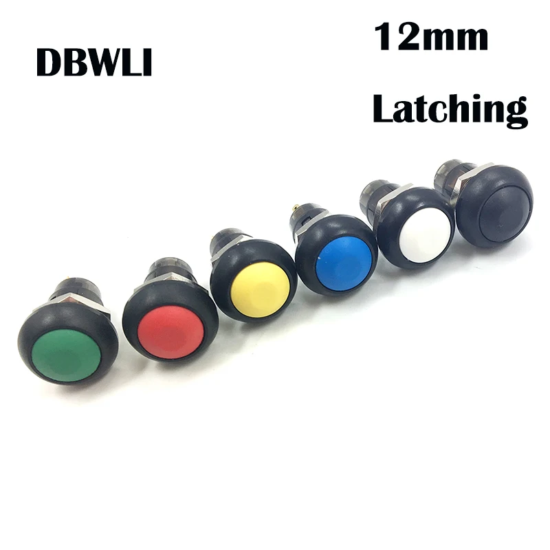 

50pcs On-Off Latching Waterproof 12mm Push Button Switch SPST 3A 250V;6A 125V IP67 red green blue white yellow black switch