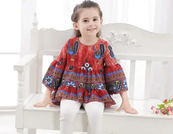 

Baby Girls T-shirt Dress Spring Summer Peacock Bell Sleeve Irregular Top Children's Clothes For Girl Tee Costumes Kids Dresses