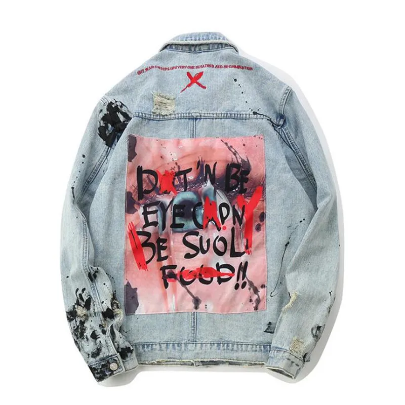 2018 personality splashed ink high quality graffiti denim jacket men coat streetwear Hip-hop leisure Hip hop baseball jacket 2018 personality splashed ink high quality graffiti denim jacket men coat streetwear Hip-hop leisure Hip hop baseball jacket