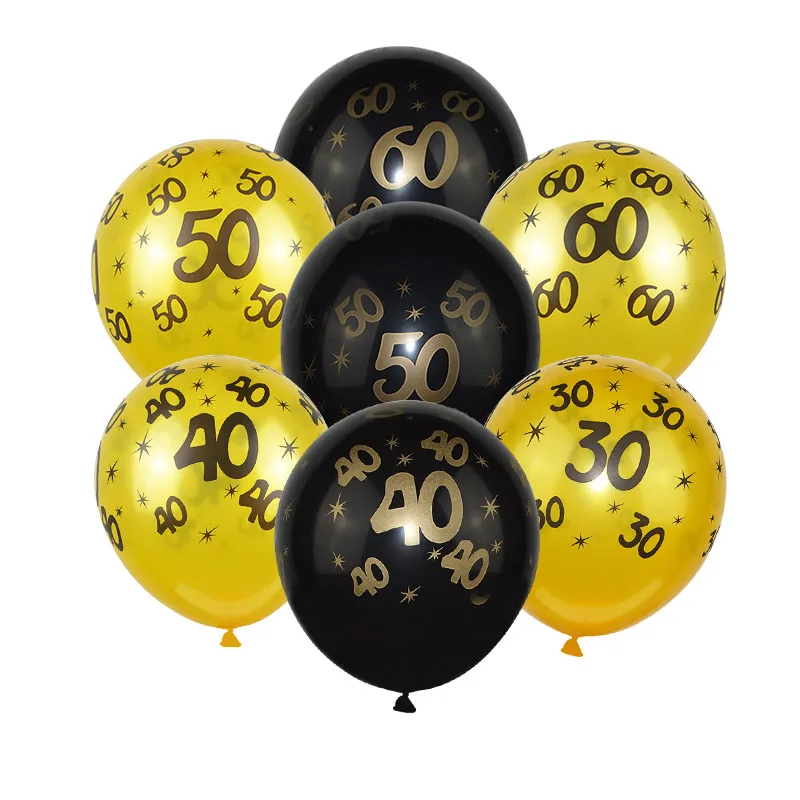 10 шт. 12 дюймов золотой черный 30th 40th 50th 60th латексный гелиевый воздушный шар для