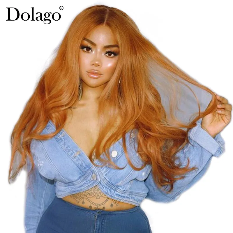 

Colorful Lace Front Human Hair Wigs Pre Plucked With Baby Hair #27 Brazilian Straight Lace Wig 250% Density Dolago Remy Hair