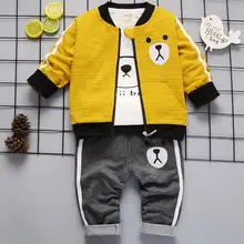 Детская одежда для мальчиков спортивный костюм из 3 предметов для мальчиков, спортивные топы+ пальто с капюшоном+ штаны, костюм для малышей с рисунком медведя комплект одежды для малышей