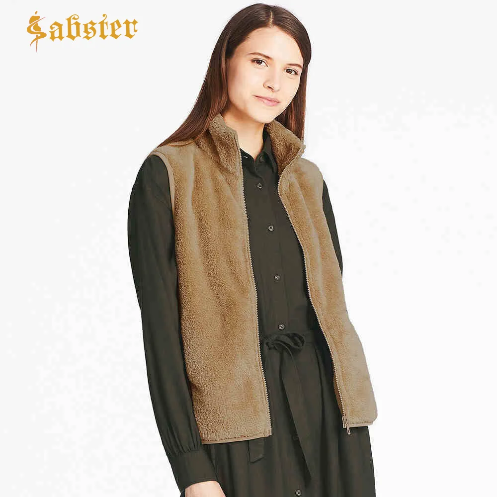 Autumn Winter Polar Fleece Fabric Vests Women's Vest Sleeveless Fur