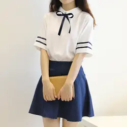 Новая японская/Корейская школьная форма, милый костюм моряка для девочек, одежда для студентов, повседневная одежда, футболка + юбка +