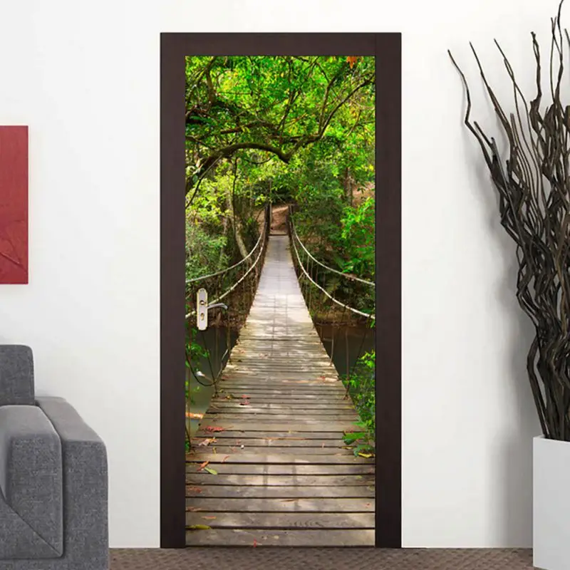 

2018 DIY 3D Realistic Waterproof Wall Stickers Bedroom Home Decoration Decals Imitation Door Paste Wooden Wall Sticker Decor