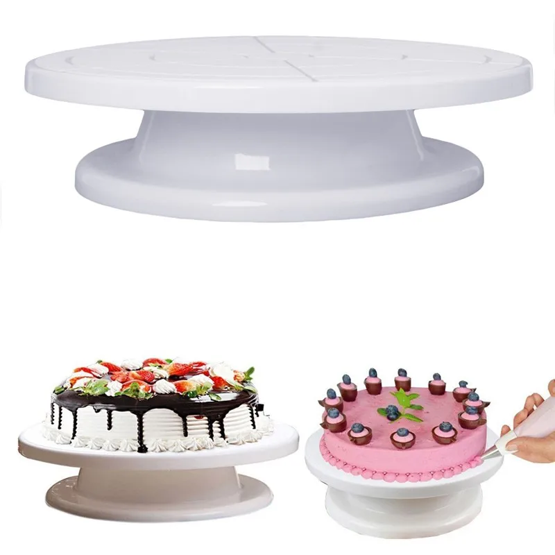 

11" Rotating Revolving Plate Decorating Cake Turntable Kitchen Display Stand Cake Swivel Plate Decor Stand Platfor White C42