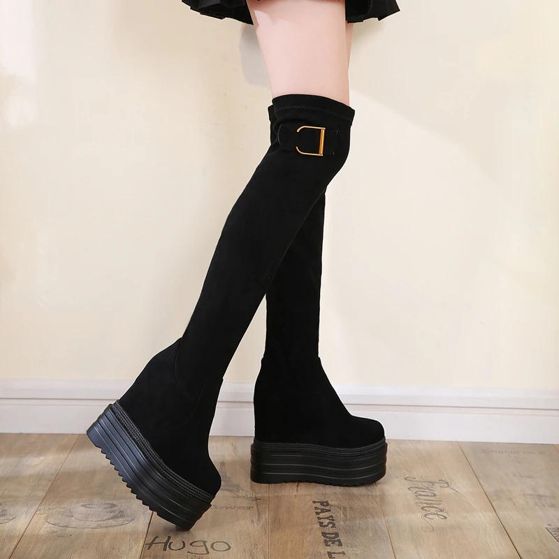 

Europe and America over the knee long boots 2019 new within increase wedges women boots 14 cm super high-heeled sexy high boots