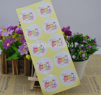 

100PCS/Lot New Rainbow Happy Birthday series round design Kraft seal sticker/DIY multifunction package gift Labels