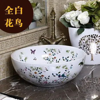 

Porcelain China Classic Painting Art Birds&Flowers White Countertop Ceramic Bathroom Sink jingdezhen ceramic basin