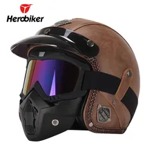 New Retro Vintage German Style Motorcycle Helmet 3/4 Open Face Helmet Scooter Chopper Cruiser Biker Moto Helmet Glasses Mask