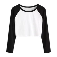Женская Повседневная однотонная эластичная блузка с длинными рукавами в стиле пэчворк, Женский Топ harajuku, короткая Корейская одежда для девочек befree F80