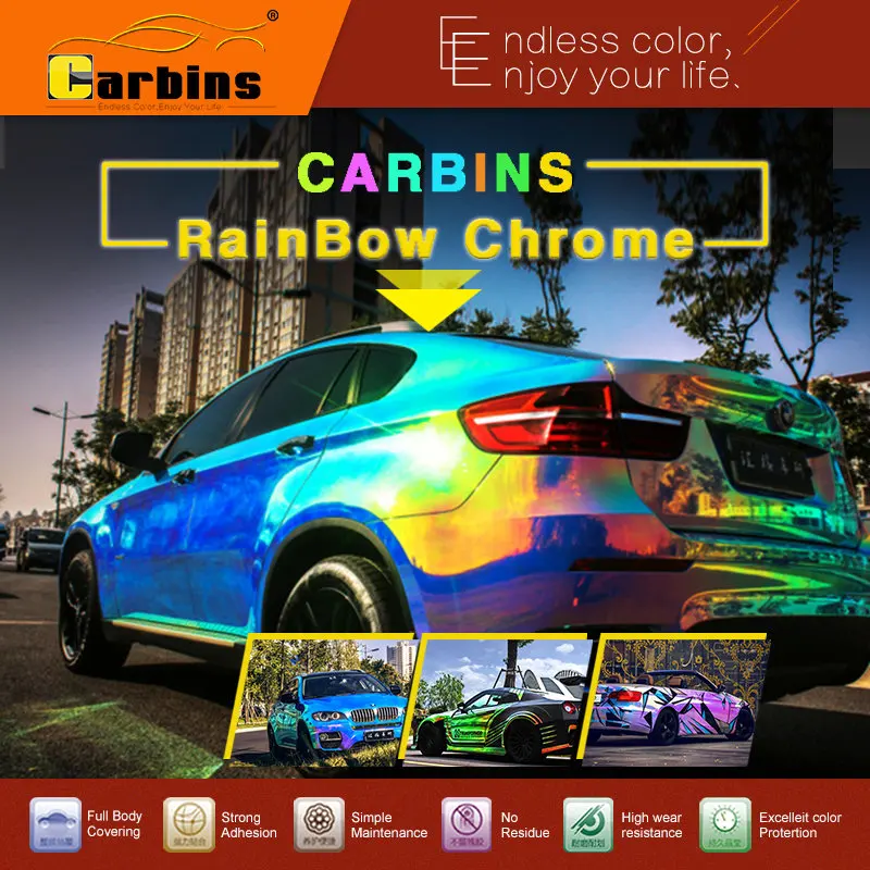 Синяя Радужная цветная хромированная зеркальная виниловая пленка Carbins для