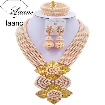 

Laanc Fashion Ivory Beige Nigerian Bead African Wedding Beads Bridal Bridesmaids Jewelry Sets 6CHLK025