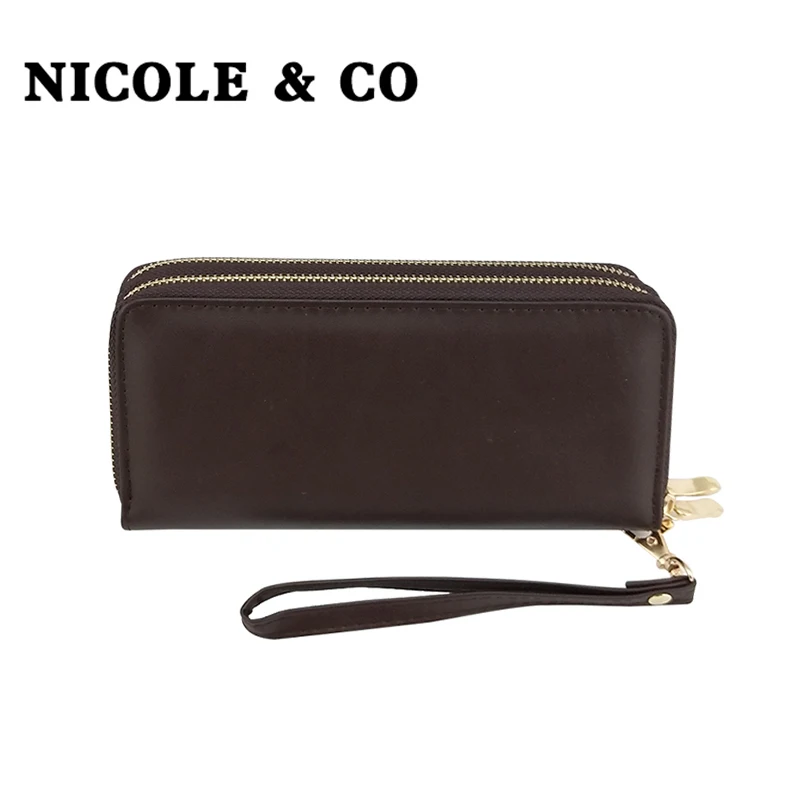 

NICOLE & CO Women Wallets PU Leather Long Style Card Holder Money Purse Fashion Female Zipper Hand Phone Bag
